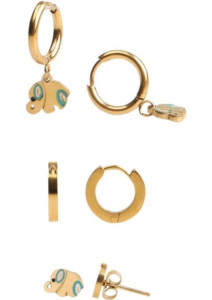 Çelik Kadın Küpe, 3 Çift, Halka ve Top, Gold Renk, No:21 fiyatları
