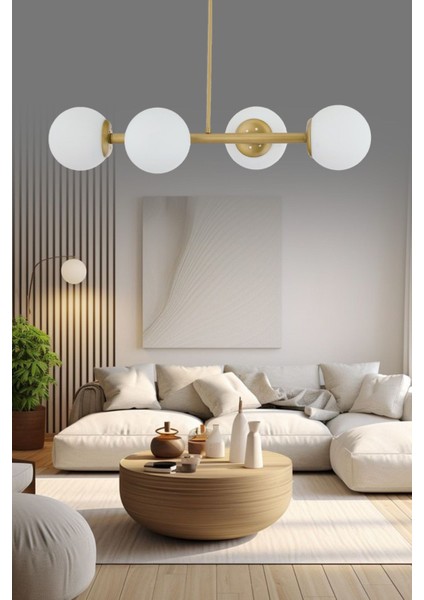 Tekno Trust Luxury Modern Tasarım Eskitme 4'lü Beyaz Glop Camlı Avize
