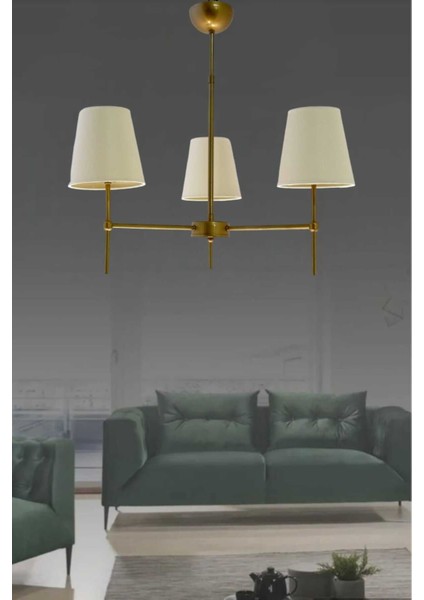 3'lü Modern Metal Avize, Konik Krem Abajur, 60x60 cm, Şık ve Şık Tasarım