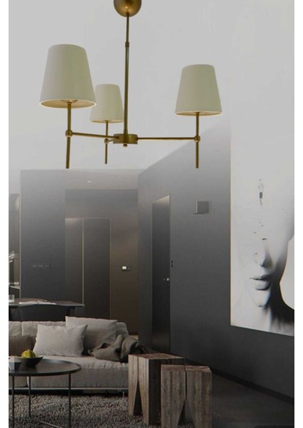 3'lü Modern Metal Avize, Konik Krem Abajur, 60x60 cm, Şık ve Şık Tasarım fiyatları
