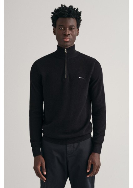 Erkek Regular Fit Yarım Fermuarlı Kazak - Siyah fiyatları