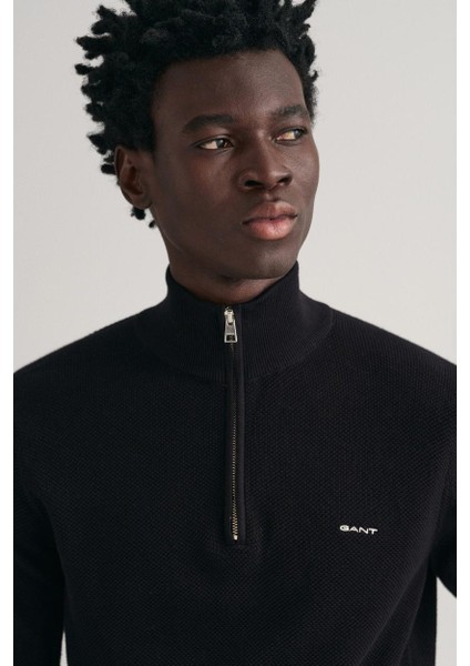 Erkek Regular Fit Yarım Fermuarlı Kazak - Siyah indirimleri