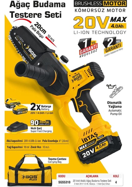 Ağaç Budama Testeresi 200 mm 20 Volt 2x4.0 Ah fiyatları