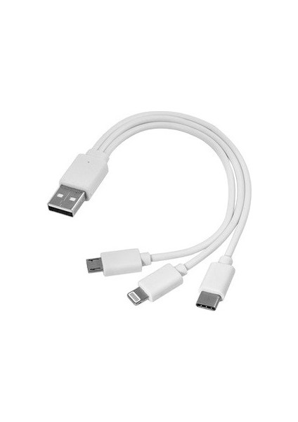 3 In 1 USB Data Şarj Kablosu - Mikro Usb, 8 Pin Apple Uyumlu USB Type-C