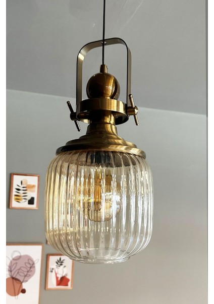 Mopa Glass Bal Rengi Tekli Avize Eskitme Başlık Retro Sarkıt Lamba Restoran Salon Aydınlatma