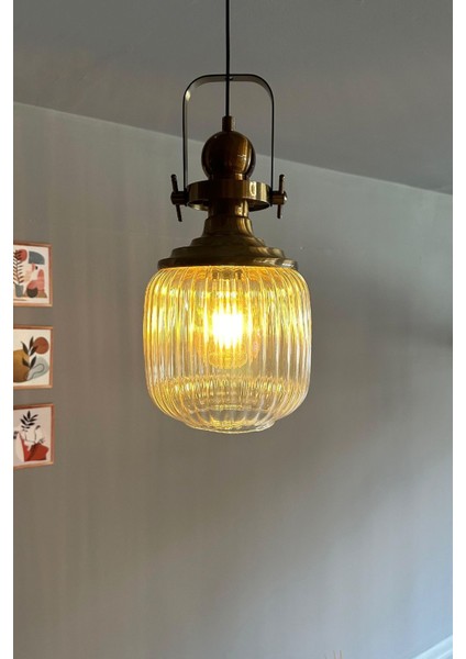 Mopa Glass Bal Rengi Tekli Avize Eskitme Başlık Retro Sarkıt Lamba Restoran Salon Aydınlatma