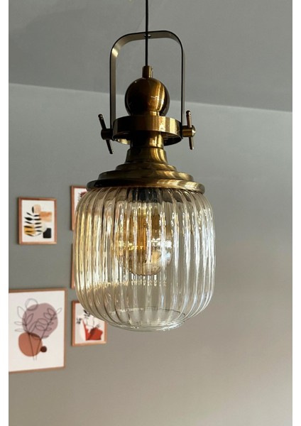 Mopa Glass Bal Rengi Tekli Avize Eskitme Başlık Retro Sarkıt Lamba Restoran Salon Aydınlatma