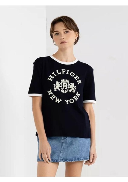 Organıc Cotton New Season Women's Velvet College Logo T-Shırt