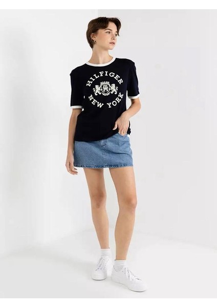 Organıc Cotton New Season Women's Velvet College Logo T-Shırt fırsatları