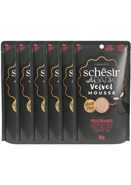 Schesir After Dark Velvet Mousse Tavuklu ve Sığır Etli Pouch Kedi Maması 80 gr 6'lı