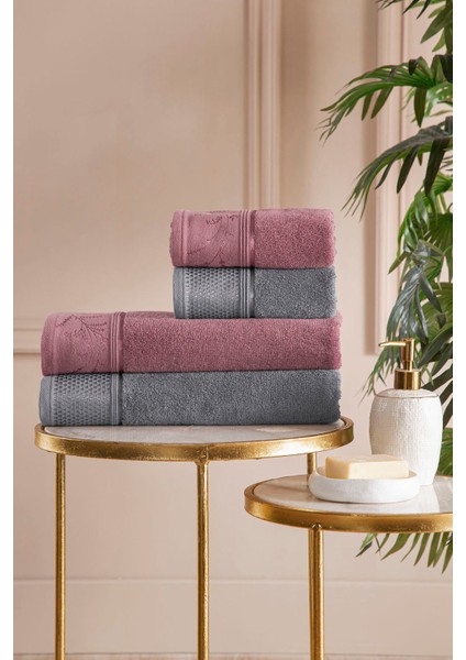 Yumuşak Pamuklu 6'lı Aile Bornoz Seti - Mor ve Antrasit renklerde fiyatları