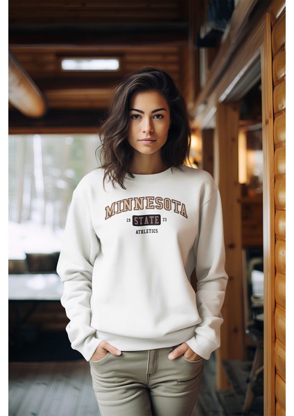 Minnesota Gold Tarz Baskılı Kadın Bisiklet Yaka Sweatshirt