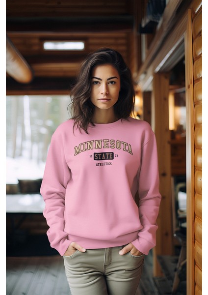Minnesota Gold Tarz Baskılı Kadın Bisiklet Yaka Sweatshirt