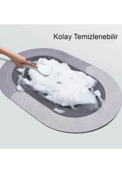 Oval Süper Emici Banyo Paspası, 40x60, Kaymaz Taban, Mavi modelleri
