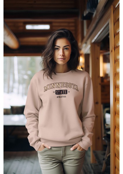 Minnesota Gold Tarz Baskılı Kadın Bisiklet Yaka Sweatshirt