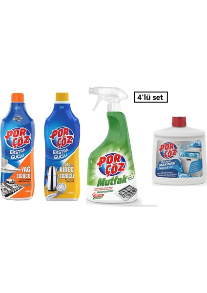 Yağ Çözücü+Pas ve Kireç Çözücü+Mutfak Temizleyici+Makine Temizleyici 4'lü Set