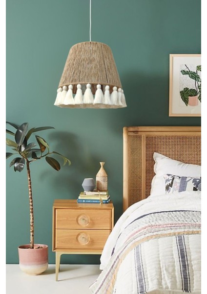 Şık Hasır Avize, Salon, Yatak Odası ve Çocuk Odası İçin Eşsiz Tasarım, Metal Materyal, 28x30