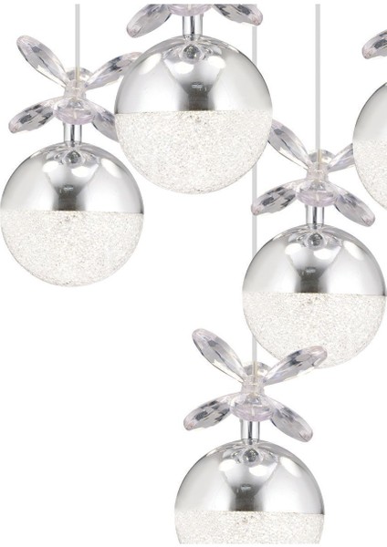 Lokken 5'li Yuvarlak 42 Watt Krom Kristal Ledli Modern Oturma Odası Salon Sarkıt Avize