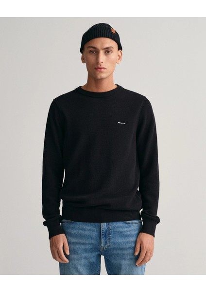 Erkek Regular Fit Bisiklet Yaka Kazak-Siyah