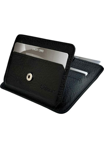 Siyah Deri Çıtçıt Kapamalı 2 Katlı Erkek Kredi Kartlık modelleri