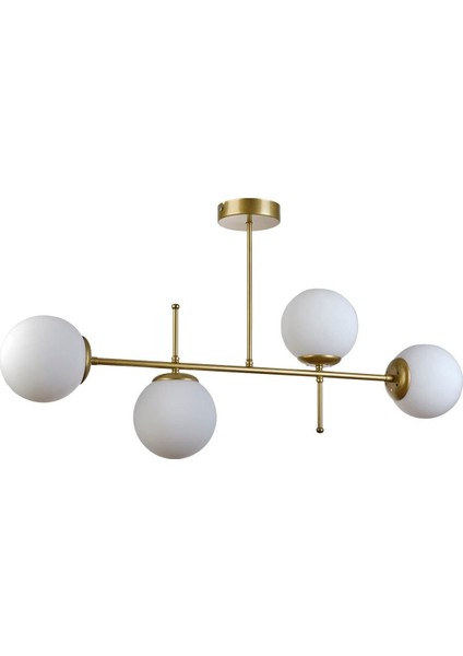 Modern Beyaz Camlı 4'lü Avize, Şık Aydınlatma, Metal ve Cam, Salon, Mutfak, Yatak Odası