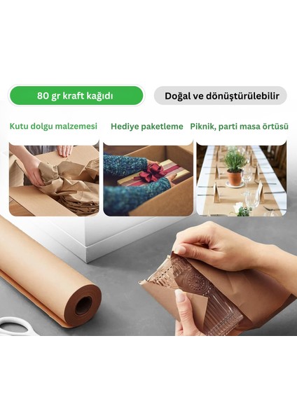 Kraft Rulo Ambalaj Kağıdı, Çeyiz, Hediye Paketleme, Çiçek Buket, Dıy Kağıdı, 80 gr - 50CM x 50M indirimleri
