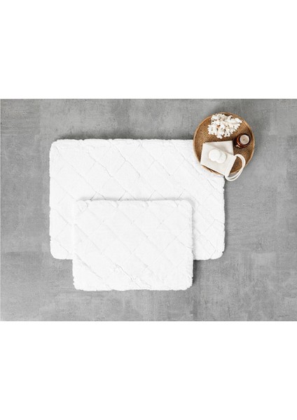 Yumuşak Dokunuş Tavşan Peluş Banyo Paspası Seti 60x90 cm+45x60 cm Beyaz