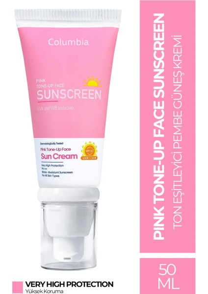 Pink Tone-Up Face Spf 50 Cilt Aydınlatıcı Ton Eşitleyici Pembe Yüz Güneş Kremi 50 ml Tüm Ciltler