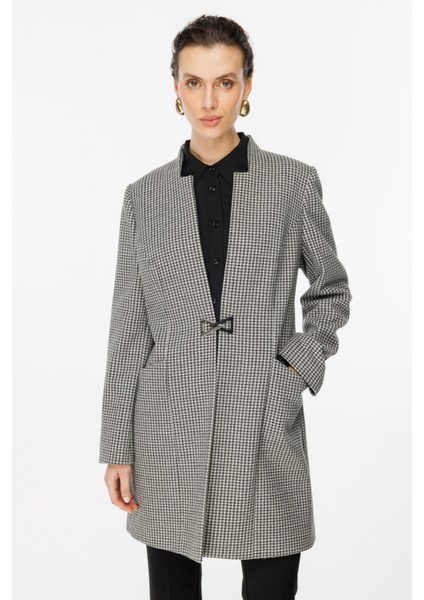 Ekol Kazayağı Desenli Metal Aksesuarlı Kaban Siyah modelleri