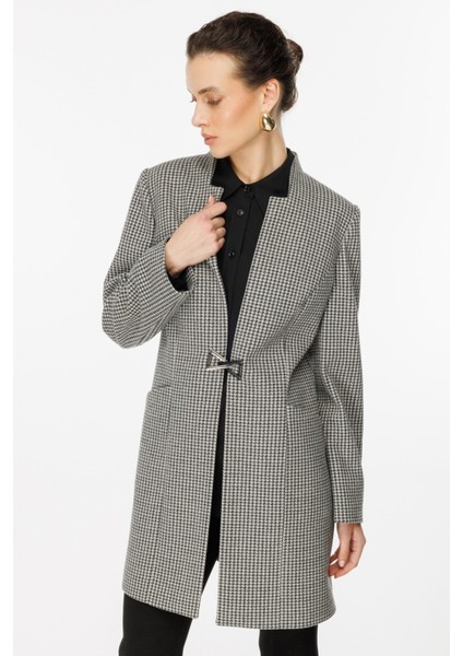 Ekol Kazayağı Desenli Metal Aksesuarlı Kaban Siyah fırsatları