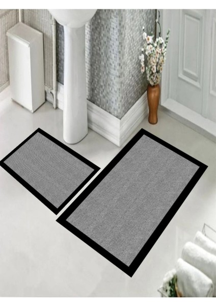 Tekno Trust Dijital Baskılı Kaymaz Yıknabilir Su Emici Tiftik Desenli Banyo Takımı Banyo Paspası