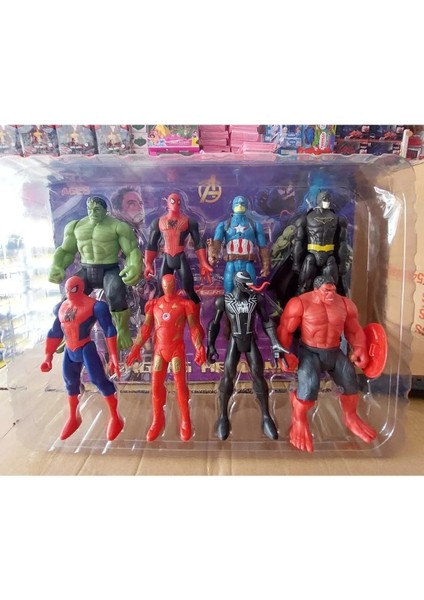 Avangers Süper Kahramanlar 8 Li Işıklı Figür Set Hulk Örümcek Adam Kırmızı Hulk Venom Batman