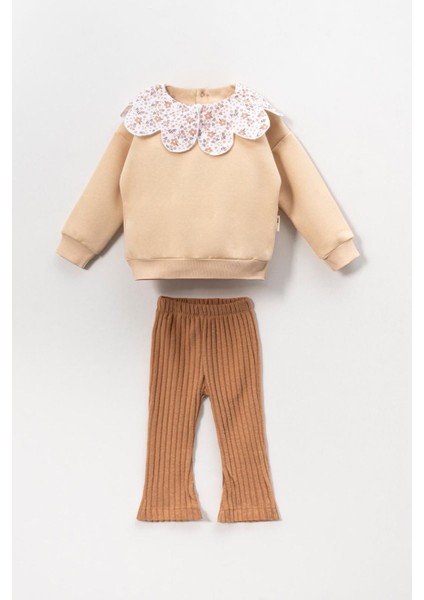 Papatya Yakalı Taytlı Kız Çoçuk 2 li takım - Vizon