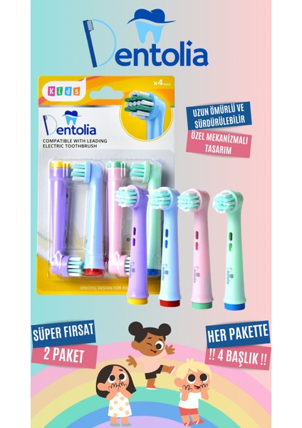 Oral-B ve Braun Uyumlu Çocuk Diş Fırçası Yedek Başlığı 8 Adet