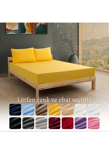 Ranforce Akfil Sarı Lastikli Çarşaf 1 Adet Yastık Kılıflı Tek Kişilik Fitted Çarşaf Seti 120x200
