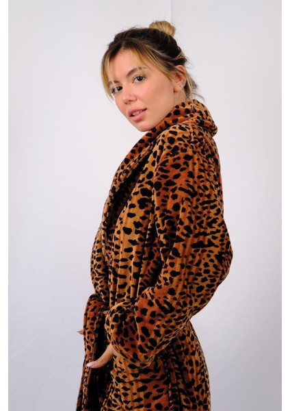 Yumuşak organik pamuk bornoz, leopar desenli, tek parça, sarı renk fiyatları