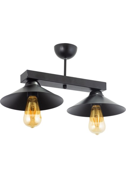 İki adet şık ve modern metal avize, rustik tasarım, siyah renk, 2 ampüllü aydınlatma.