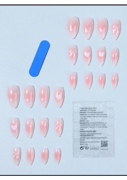 24 Adet Kalp Şeklinde ve Sevimli Fiyonk Süslemeli Takma Tırnak