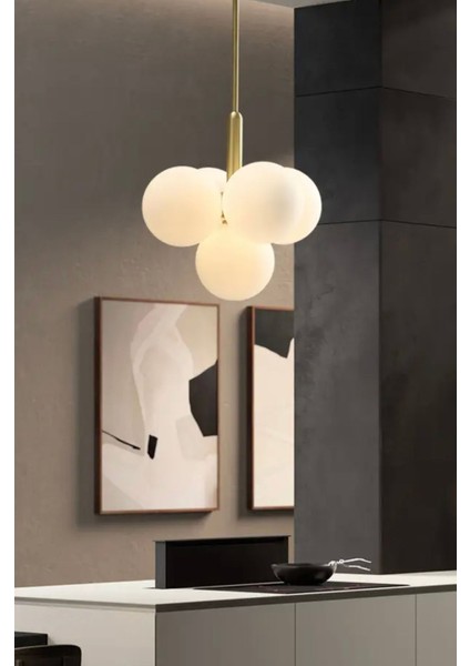 Modern Avize Glop Balon Camlı Cloudy Avize Eskitme Gold Sarı Şık Görsellik Katar