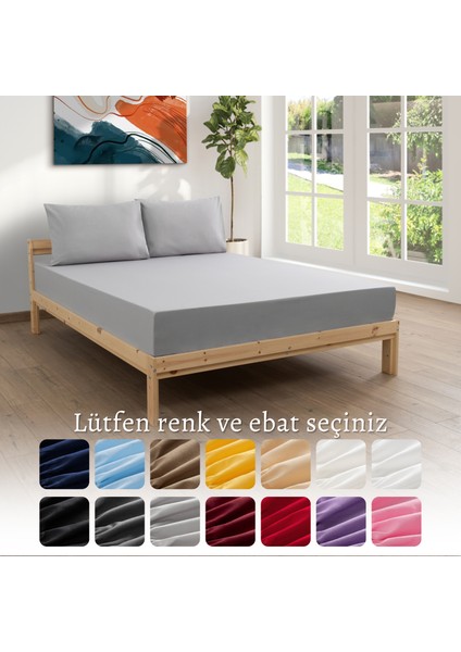 Ranforce-Pamuklu Çift Kişilik Lastikli Çarşaf Takımı 180x200-Gri