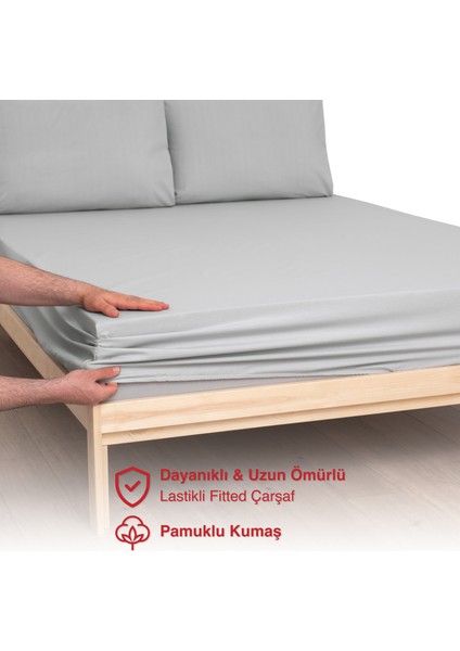 Ranforce-Pamuklu Çift Kişilik Lastikli Çarşaf Takımı 180x200-Gri fiyatları