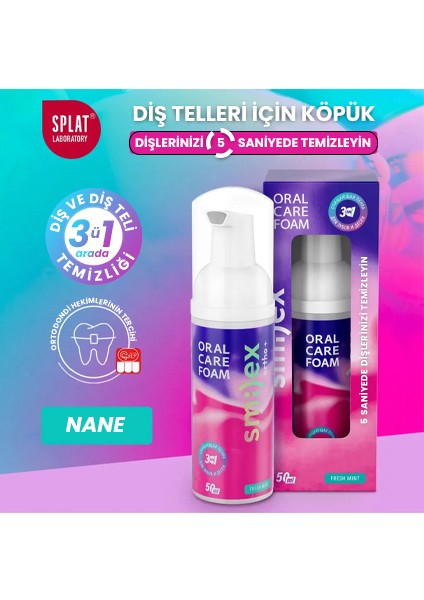 Diş ve Diş Telleri Için Beyazlatıcı Ağız Temizleme Köpüğü ve Nane Aromalı 3'ü 1 Arada 50 ml