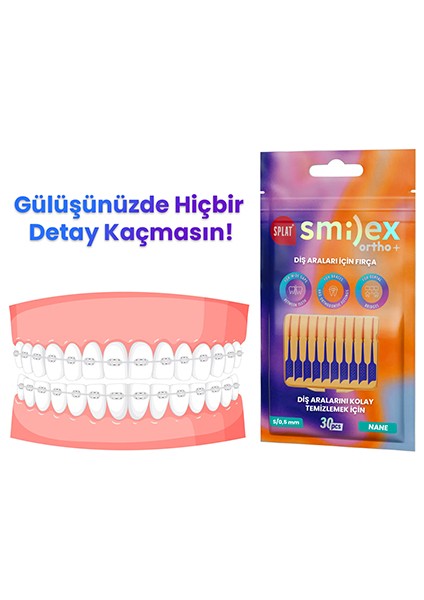 0,5mm S Beden Elastik Uçlu Diş Arası Fırçası Smilex Ortho+ Nane Aramolı