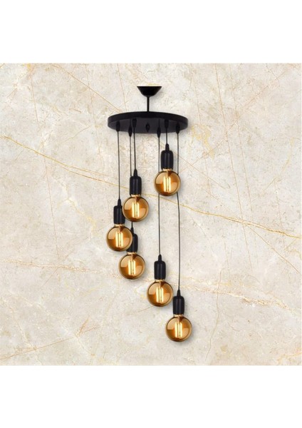 Şık 6'lı Rustik Metal Avize, Siyah Işıltısıyla Evinize Sıcaklık Katıyor