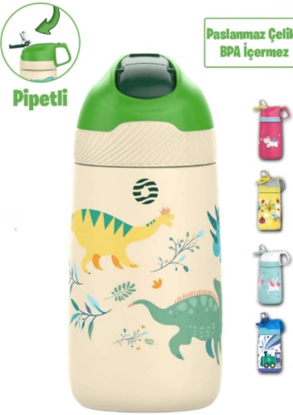 Çocuk 350 ml Pipetli Çelik Matara Paslanmaz Çelik Termos 5 Farklı Renk 2055-350ML