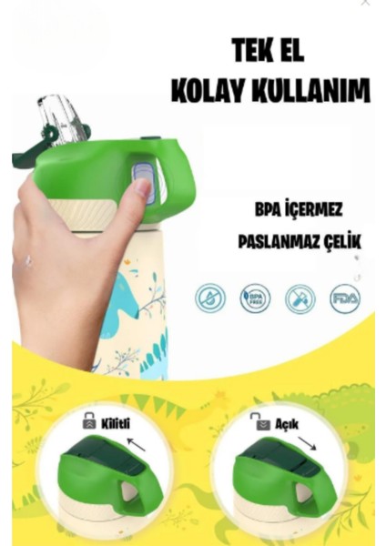 Çocuk 350 ml Pipetli Çelik Matara Paslanmaz Çelik Termos 5 Farklı Renk 2055-350ML