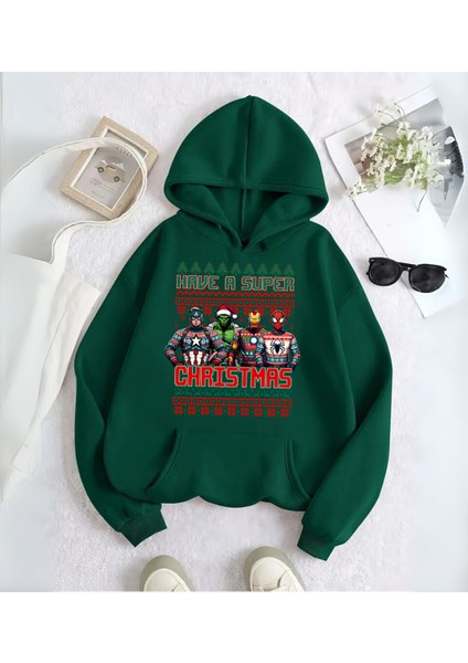 Marvel Merry Christmas Baskılı Kapşonlu Sweatshirt