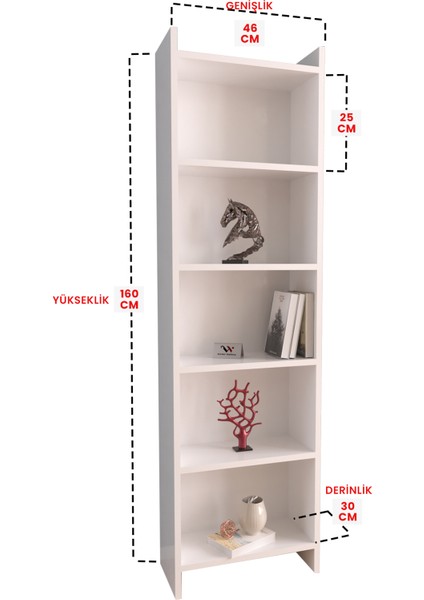 5 Raflı Beyaz Kitaplık Ofis Evrak Çok Amaçlı Kitaplığı