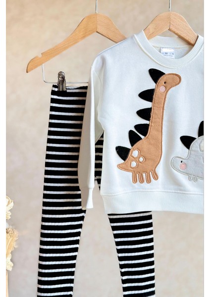 Dino Desenli Kız Çocuk 2 Li Taytlı takım - Beyaz modelleri