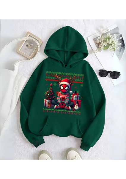 Spider Man Merry Christmas Baskılı Kapşonlu Sweatshirt